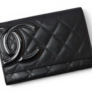 Chanel Wallet Bifold Fold Cambon Black